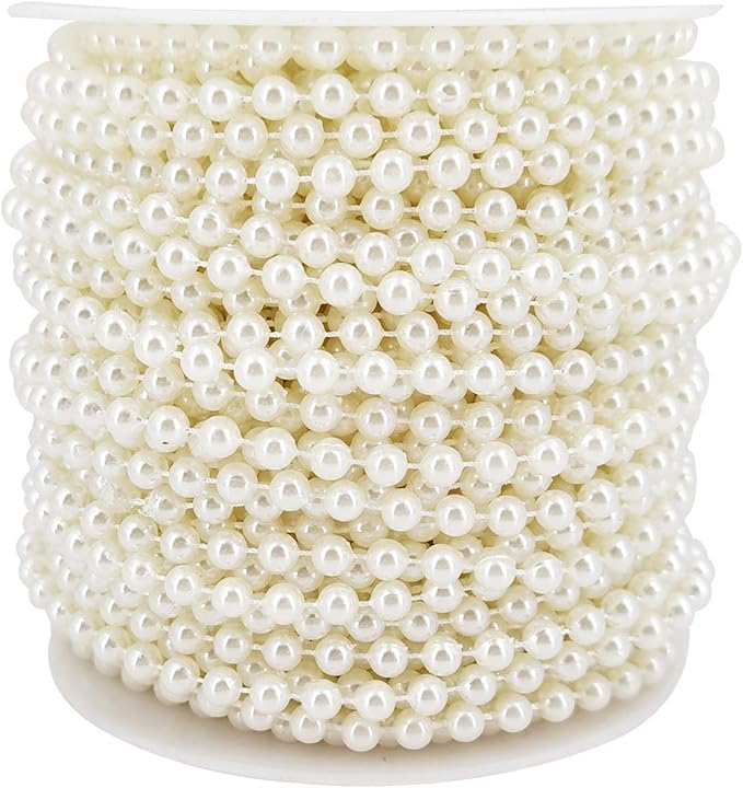 INSPIRELLE 5MM Ivory Faux Pearl Beads 25M Garland Pearl Bead Roll Strand for Wedding Party Decoration