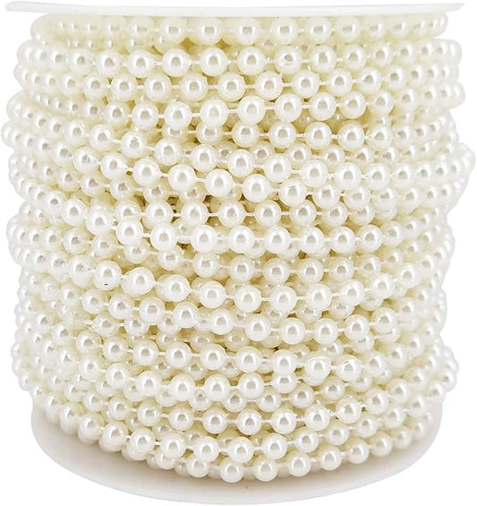 INSPIRELLE 5MM Ivory Faux Pearl Beads 25M Garland Pearl Bead Roll Strand for Wedding Party Decoration
