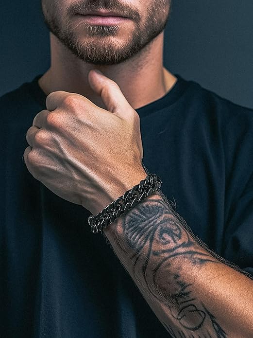 Richsteel Cuban Link Chain Bracelets 8/12/17mm Width Stainless Steel Chain Wrist Bracelets for Men, 7.4/8.2/9 Inch Length Classic Jewelry for Christmas/Valentine's Day/Birthday