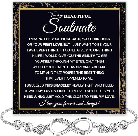 To My Soulmate Bracelet For Women With Heartfelt Message Card & Elegant Box, Bracelet For Girls, Soulmate Birthday, Wedding, Christmas Jewelry Gift From Boyfriend, Husband