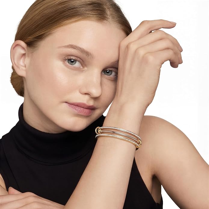 Musishiyu Gold Bracelets for Women Stacking Bangle - 18K Mixed Metal Tri-Color Rolling Interlocking Bands, Cubic Zirconia Fidget Anxiety Jewelry, Valentine's Galentine's Day Gifts (Love, Loyalty, Friendship)