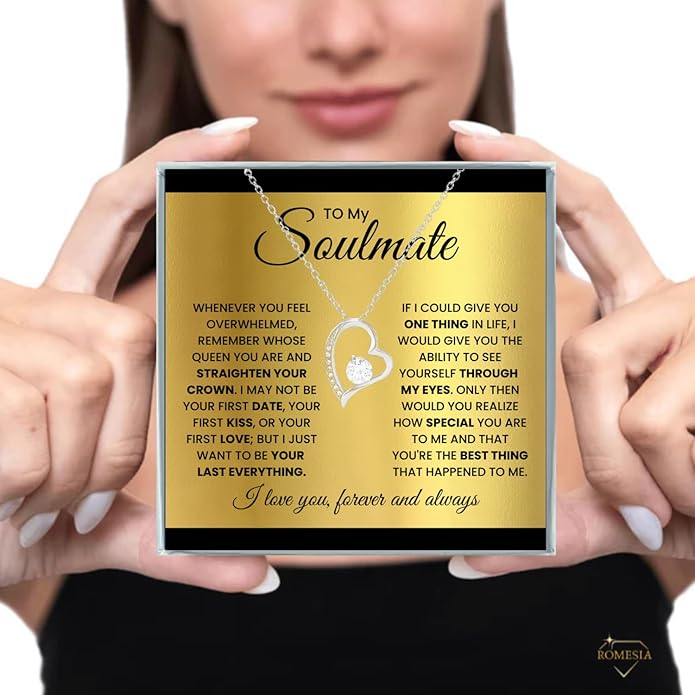 To My Soulmate Necklace For Women, Soul Mate Jewelry for Women, Future Wife Gifts, To My Wife Necklace from Husband, Gifts for Girlfriend, Pendant With Message Card