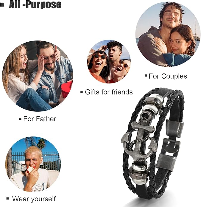 VIBILIA Vintage Leather Wrap Bracelets for Men Women, Multi-Strand Bracelets with Strong Clasp Ethnic Tribal Bracelets