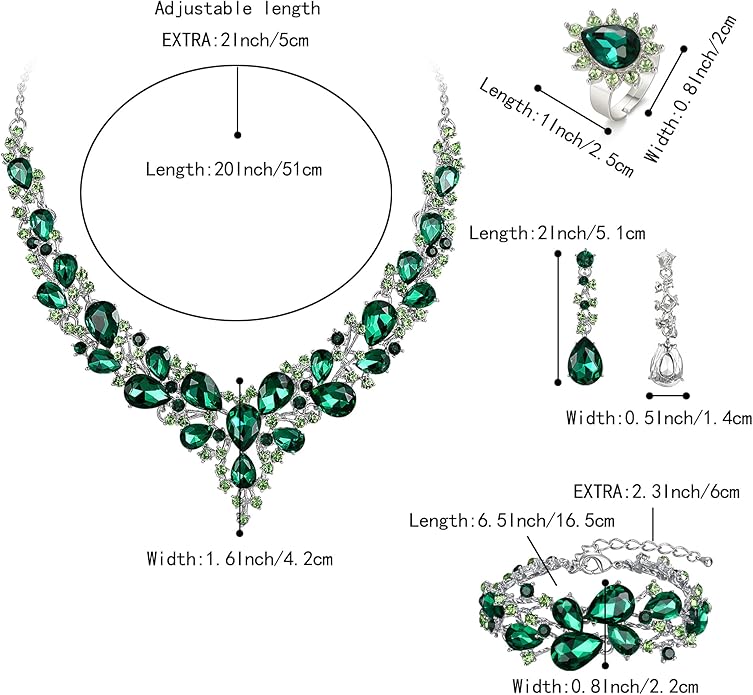 BriLove Wedding Bridal Jewelery for Women Austrian Crystal Teardrop Cluster Statement Necklace Dangle Earrings Link Bracelet Set