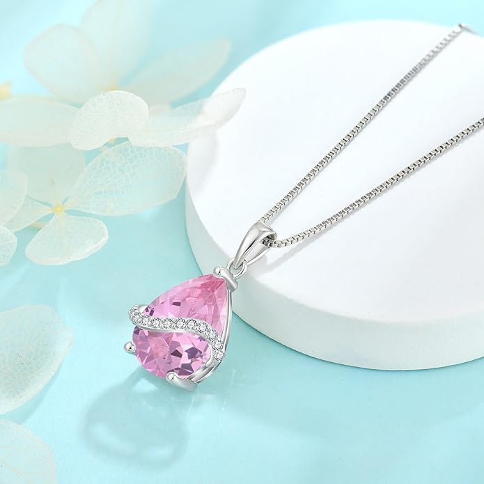 Teardrop Necklace for Women 925 Sterling Silver Birthstone Necklace Pendant Jewelry Gifts for Her
