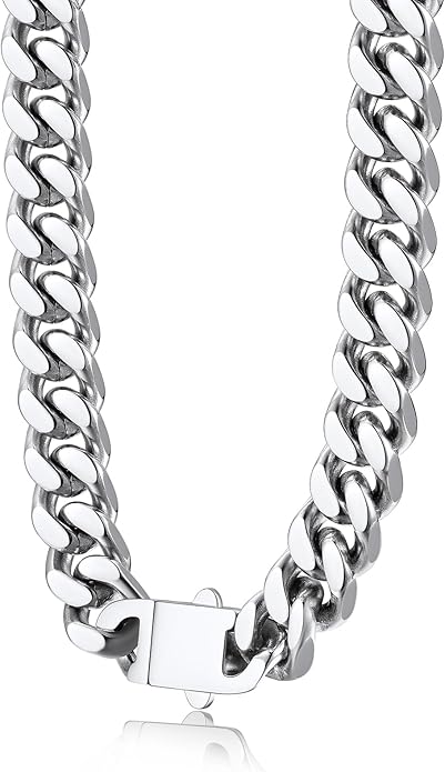 Bestyle Thick Stainless Steel Mens Cuban Link Chain, Black/Gold Chain for Men, No Tarnish & Durable Men Chain Necklace, 5/7/9/12mm Wide, 18"-30" Long, Gift Package