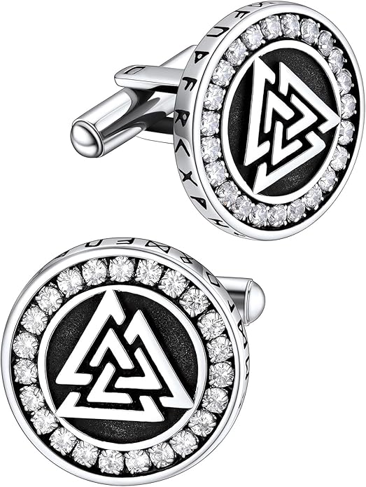 FaithHeart Mens Cufflinks, Norse Viking Tuxedo Shirt Cuff Links, Stainless Steel Cuff Links and Shirt Studs, Gift Box