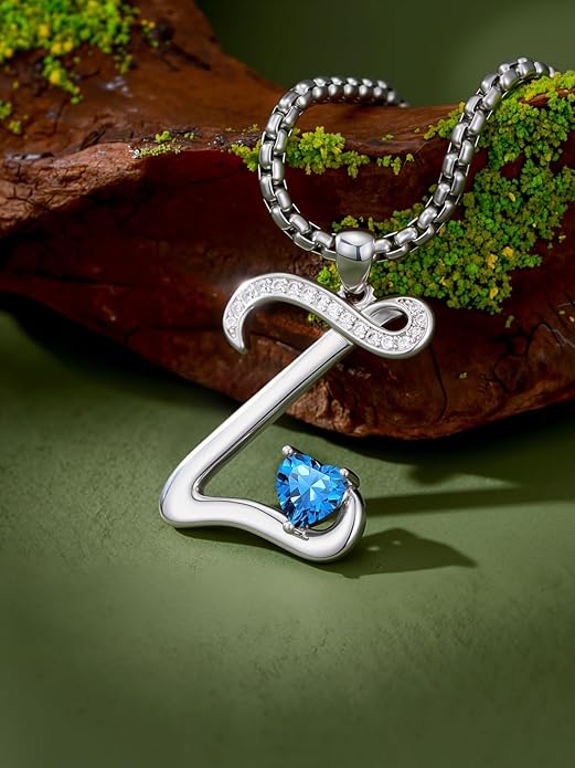 Christmas Gifts for Women Alphabet A to Z Initial Birthstone Pendant Necklaces for Women - 18k White Gold Plated Personalized Name Jewelry Valentine Mothers Day Birthday Gifts for Women Her Girlfriend