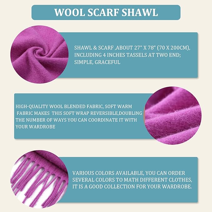 FLEESOFT Winter Wool Scarf Shawl -Thick Oversized Pashmina Shawl Wrap,Soft Warm Winter Scarves,Travel Blanket Scarf for Women