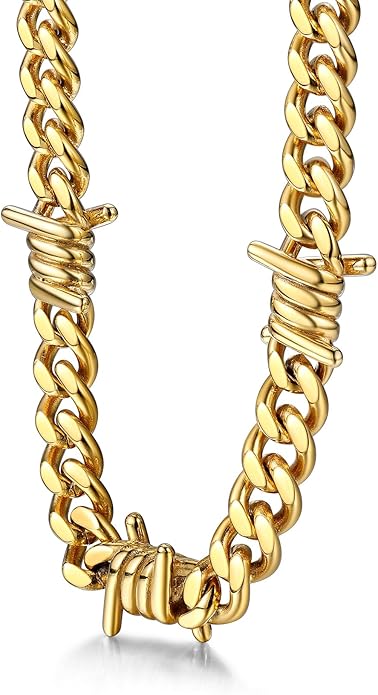 Bestyle Barbed Wire Necklace 5/7/9/12mm Mens Chain Necklaces Hip-hop Punk Gothic Stainless Steel Chain Heavy Thick Cuban Link Chain for Men Women, Length 16/18/20 Inch