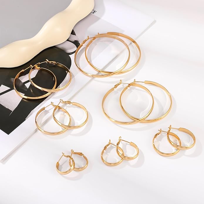 Gacimy 14K Gold Plated Hoop Earrings for Women, 14k Real Gold Plated with 925 Sterling Silver Post, Hypoallergenic Lightweight Thick Hoops Earrings for Women Trendy