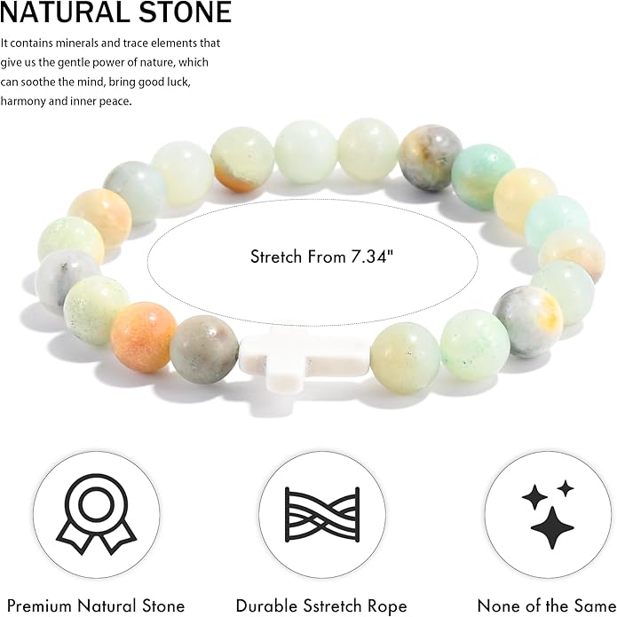 VIBILIA Cross Beaded Bracelets for Women, Inspirational Natural Heart Religious Bracelets for Women, Birthday Christian Gifts for Women on Thanksgiving Christmas Gifts