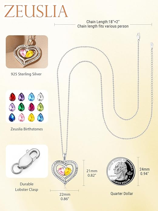Zeuslia Double Birthstone Necklace Gifts for Wife - 925 Sterling Silver Sunflower/Rose/Crown Cross/Compass/Heart Pendant I Love You Necklace, Anniversary Birthday Gifts for Wife Girlfriend Mom Her