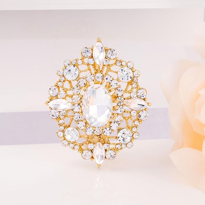 LAXPICOL Vintage Clear Austrian Crystal Brooch Pin for Women Elegant Wedding Bridal Brooches Broach Pin 1.69"*1.39"
