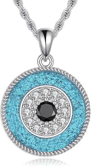 ONEFINITY Evil Eye Necklace Sterling Silver Turquoise Protection Pendant Necklace Good Luck Vintage Evil Eye Pendant Jewelry Gifts for Women