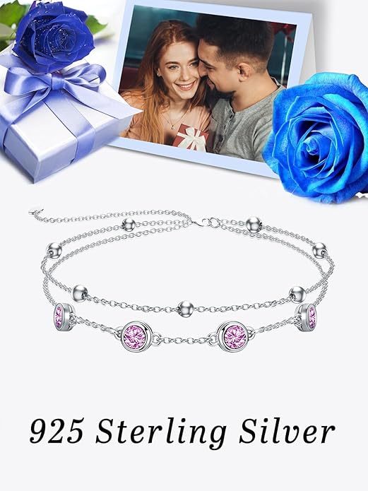 Dorunmo 925 Sterling Silver Birthstone Anklet Bracelets for Women Birthday Mother's Day Jewelry Gifts for Wife Girlfriend Mother Her