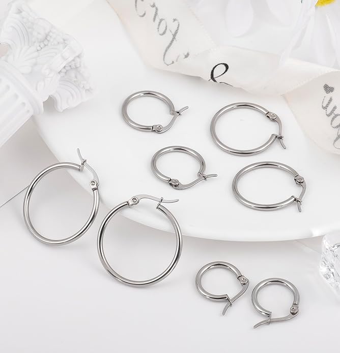 4 Pairs Titanium Hoop Earrings for Sensitive Ears Hypoallergenic Pure Titanium Earrings for Women Men G23 Lightweight Small Huggie Hoop Earrings Set 12MM 15MM 20MM 25MM