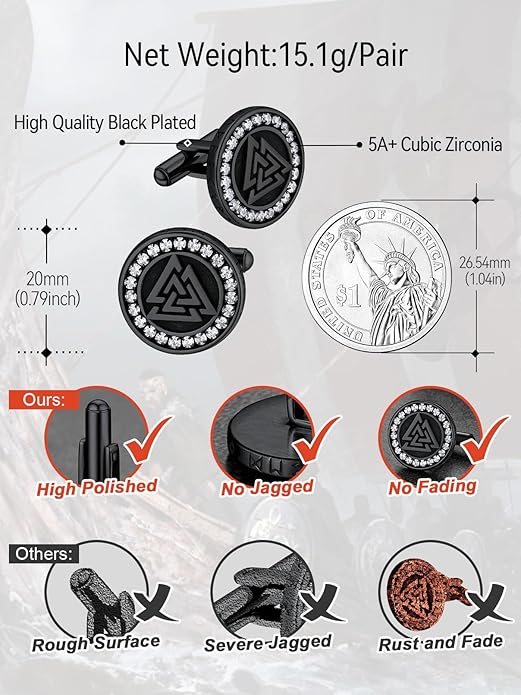 FaithHeart Mens Cufflinks, Norse Viking Tuxedo Shirt Cuff Links, Stainless Steel Cuff Links and Shirt Studs, Gift Box