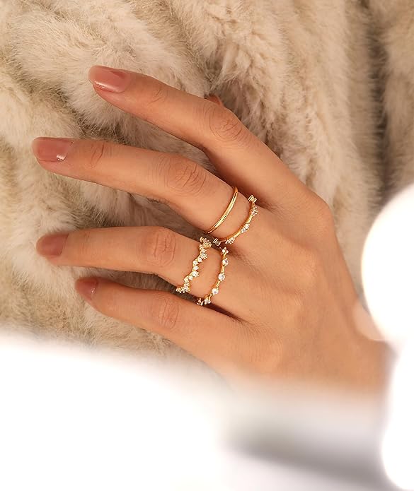WFYOU Gold Rings for Women that Don't Tarnish Cubic Zirconia Ring Stackable Rings for Women Dainty 14K Gold Plated Rings Set Wedding Bands for Women Gold Jewelry Ring Size 6 7 8 9 10