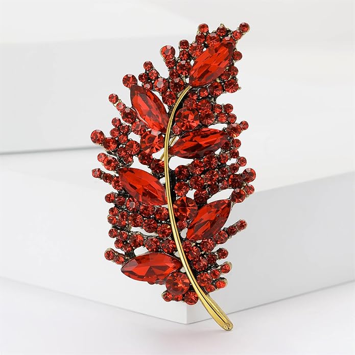Rhinestone Leaf Brooches for Women Men,Vintage Plant Leaf Lapel Pins Sparkling Crystal Feather Brooch Collar Pins Clothing Bags Hats Christmas Birthday Jewelry