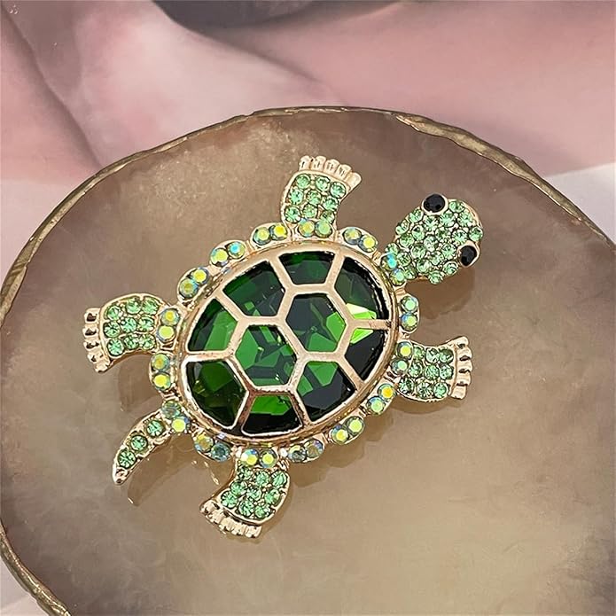 Cute Tortoise Brooch for Women,Rhinestone Crystal Turtle Tortoise Shell Brooch Pins Vintage Animal Lapel Pins Fashion Clothing Accessories Decorative Jewelry Mother's Day Easter