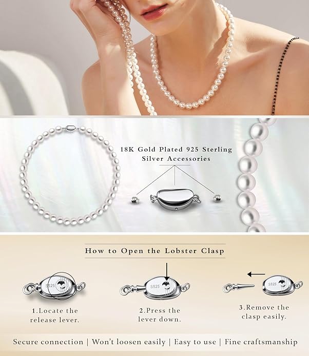 Raneecoco HYPER LUSTER Sterling Silver Round Simulated Pearl Necklace for Women | Dainty Choker or Long Pearl Necklace | Gift Ready for Wedding