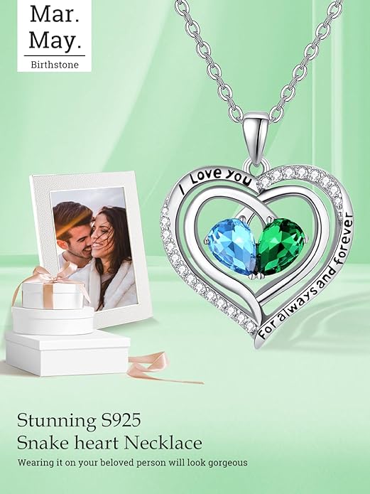Zeuslia Double Birthstone Necklace Gifts for Wife - 925 Sterling Silver Sunflower/Rose/Crown Cross/Compass/Heart Pendant I Love You Necklace, Anniversary Birthday Gifts for Wife Girlfriend Mom Her