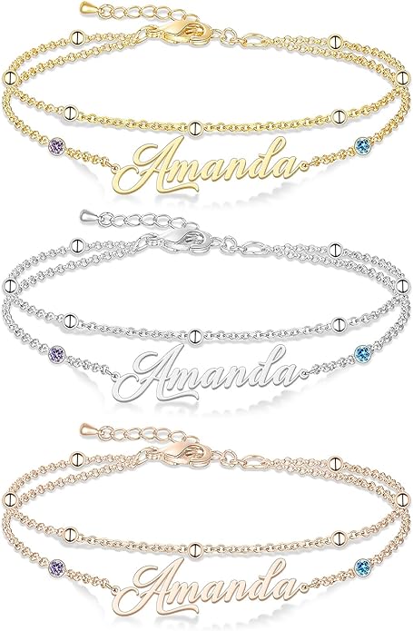 LucySky Custom Bracelets with 2 Names for Women, 925 Sterling Silver Adjustable Personalized Name Anklet, Custom Bracelets Summer Beach Jewelry Dainty Gifts for Wife, Sister, Friends