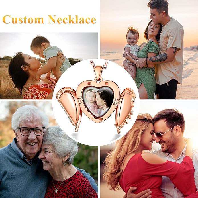 Supcare Locket Necklace That Holds Pictures-Engraved Photo Pendant Custom Jewellery Gifts for Men Women (with Jewellery Gift Box)