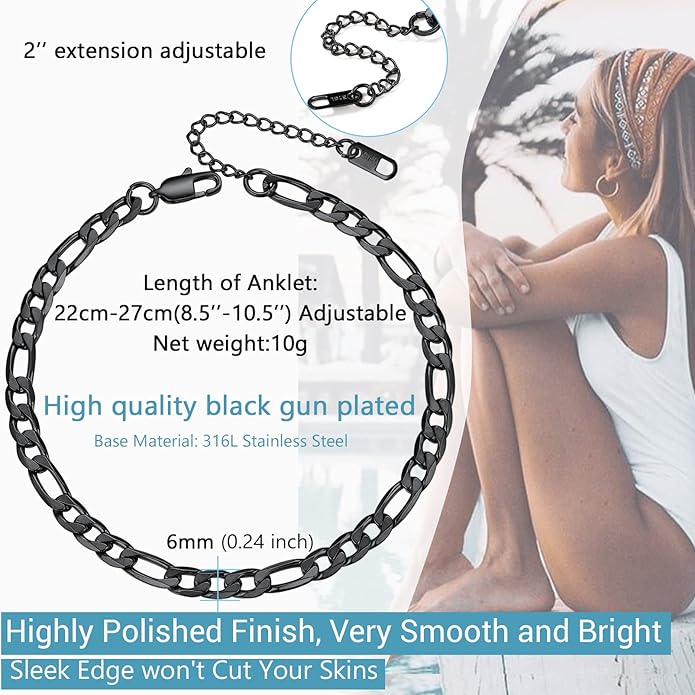 PROSTEEL Stainless Steel Chain Anklets for Women, Silver/Gold Tone, Ankle Bracelets Hypoallergenic, 8-10.5 Inch Adjustable, Come with Box