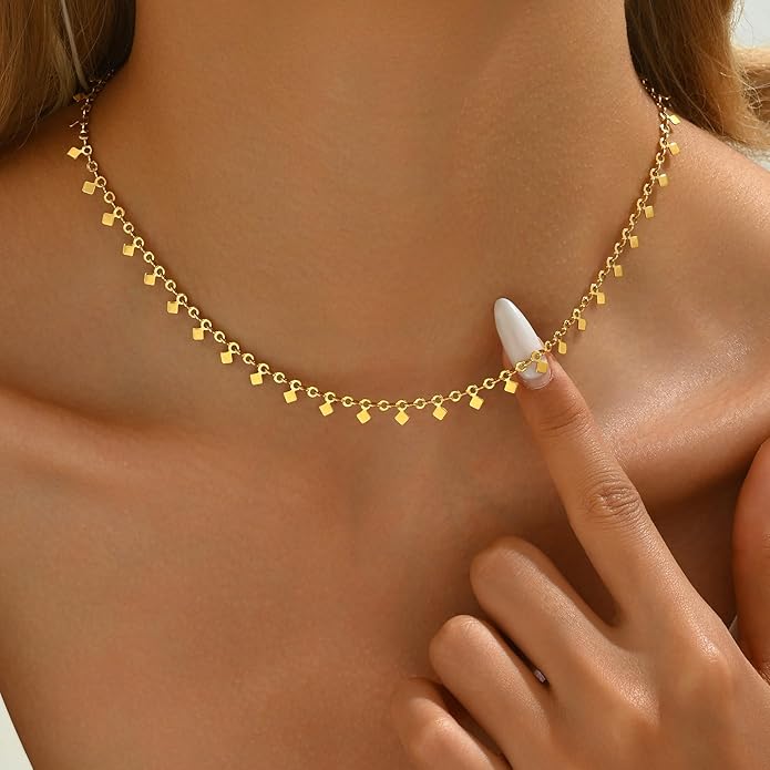 Gold Chain Necklace for Women 18K Gold Plated Stainless Steel Necklace Dainty Star Cross Heart Choker Chains Simple Delicate Minimalist Trendy Jewelry