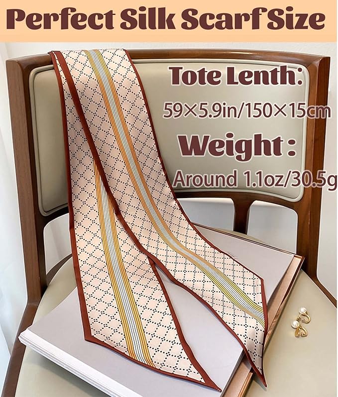 kcctoo 59" Mulberry Silk Like Head Scarf Women's Fashion Square Neck Satin Scarfs for Bag Hair Scarves Gift 59 * 5.9”