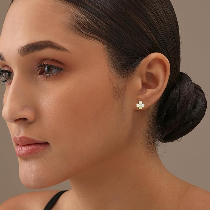 LeCalla 925 Sterling Silver Drop Earrings | Mother of Pearl Clover Earring | Mother of Pearl Stud Earring | Zirconia MOP Drop Dangle Hoop Earrings for Women