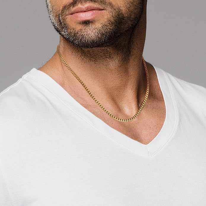 KRKC&CO Silver Cuban Link Chain for Men, Gift for Him Husband Dad, 925 Sterling / 24K Gold Plated and 316l Stainless Steel Base, 3/5mm Miami Necklace Jewelrys, Cadena de Plata