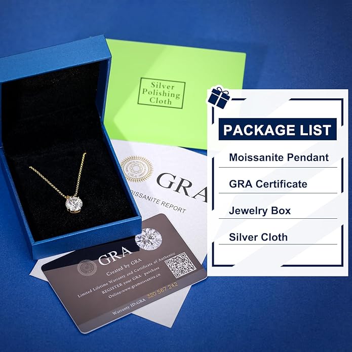 Moissanite Necklace for Women 0.1-12.0CT(3-15mm) Oval/Round Cut Moissanite Pendant 18k Gold Plated Sterling Silver Necklace D Color VVS1 Solitaire Pendant with 18+2 Inch Chain Jewelry for Mom/Wife