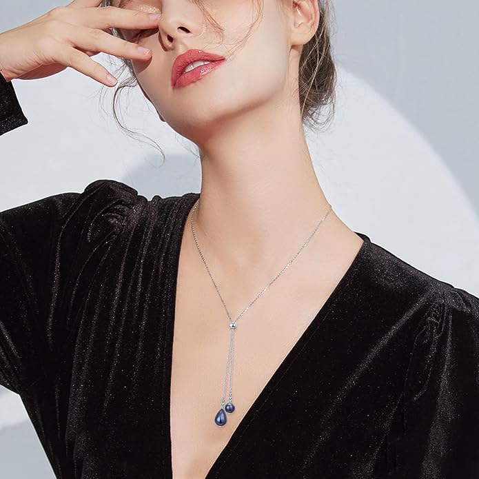 Long Necklace Sterling Silver Larait Bar Y Lariat Long Chain Drop Adjustable Necklace Gift for Her, 30"