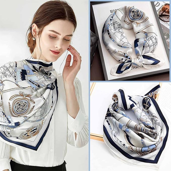 kcctoo 27.5" Mulberry Silk Feeling Head Scarf Women's Fashion Square Neck Satin Scarfs for Bag Hair Scarves Gift