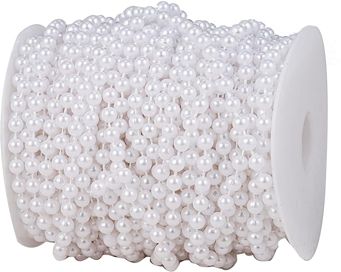 YoungJewl 6mm Crafts Faux Pearl Beads Garland Pearl Bead Roll Strand of Pearls to Decorate Floral Centerpieces Wedding Party Favor Christmas Tree(82 Feet White)
