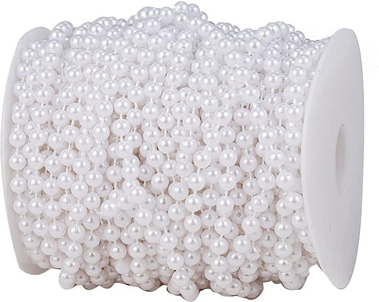 YoungJewl 6mm Crafts Faux Pearl Beads Garland Pearl Bead Roll Strand of Pearls to Decorate Floral Centerpieces Wedding Party Favor Christmas Tree(82 Feet White)