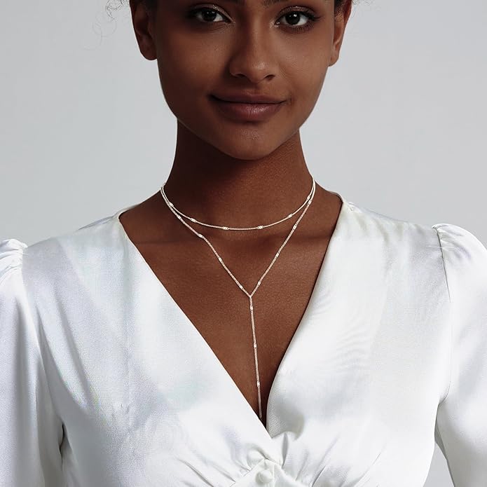 Lariat Gold Necklace for Women Trendy Dainty 14k Gold Plated/Silver Layered Chain Drop Necklaces Y-Shaped Necklace Jewelry for Women Gifts