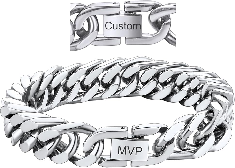 ChainsHouse Stainless Steel Cuban Link Bracelet, 8mm/12mm/17mm Width, 7.5"/8.3"/9", 18K Gold Plated Chain Wrist Bracelets for Men Women, Send Gift Box