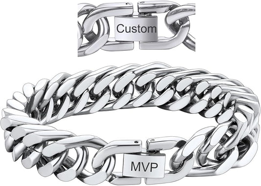 ChainsHouse Stainless Steel Cuban Link Bracelet, 8mm/12mm/17mm Width, 7.5"/8.3"/9", 18K Gold Plated Chain Wrist Bracelets for Men Women, Send Gift Box