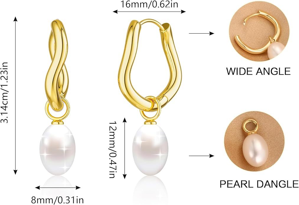 14K Gold Plated Pearl Dangle Earrings for Women, Small Pearl Drop Huggie Hoop Earrings, Hypoallergenic Dainty Gold Wedding Earrings Jewelry Gifts for Women Trendy