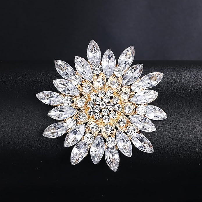 Rhinestone Sunflower Brooch Pin Red Pink Flower Brooch Stylish Crystal Brooch Elegant Clothing Hat Bag Accessories Jewerly for Women
