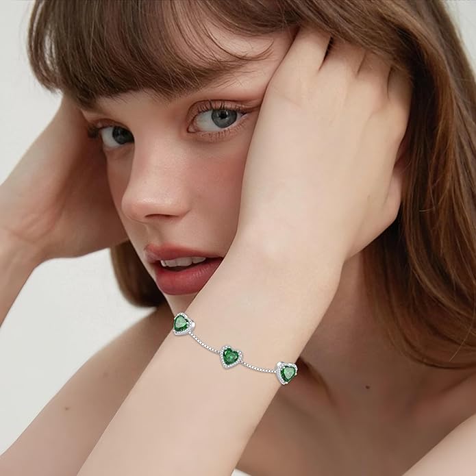Love Heart Bracelet 925 Sterling Silver Halo Heart Birthstone Bracelet Jewelry Gifts for Women