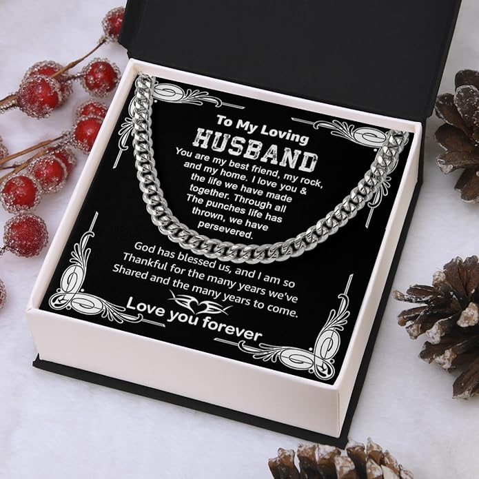 Mapileng Cuban Link Chain Necklace For Husband, Love You This Much To My Husband Classic Steel Jewelry Gift Birthday Christmas Anniversary Jewelry Gifts for Dad Brother Boyfriend Son