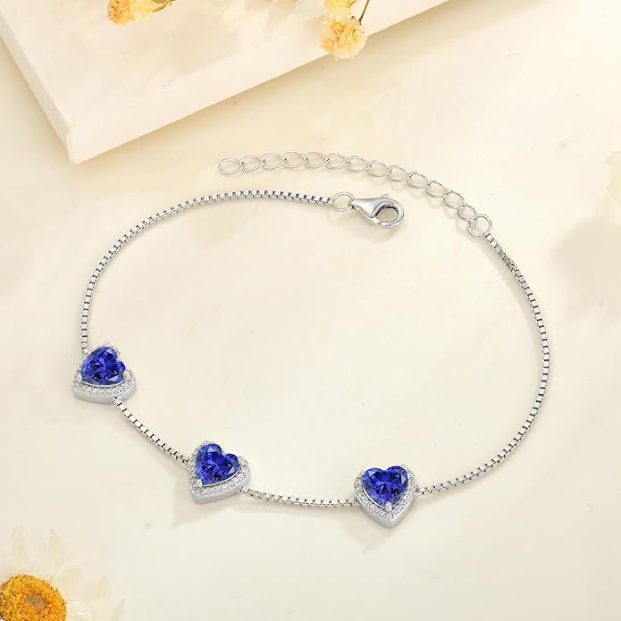 Love Heart Bracelet 925 Sterling Silver Halo Heart Birthstone Bracelet Jewelry Gifts for Women