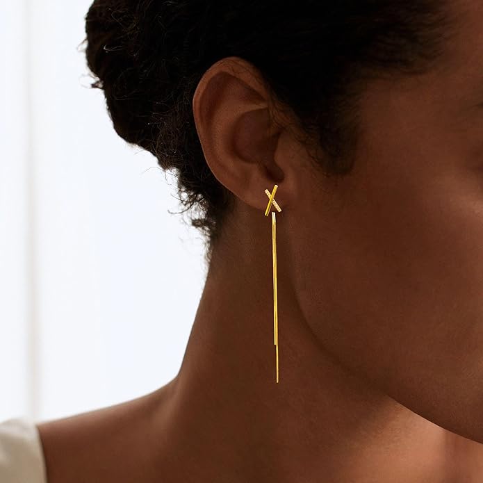 Gold Earrings for Women Trendy, Simple Dainty 14K Gold Plated Paperclip Square Chain Link Dangle Hoops Earrings Pin Stud Huggie Earrings Lightweight Hypoallergenic Minimalist Aesthetic Gold Jewelry for Christmas Gifts