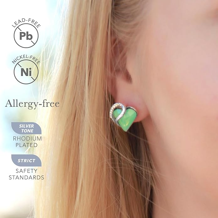 Earrings for Women, Mothers Day Gift for Mom, Heart Birthstone Crystal Stud Earring, Silver Plated Birthday Jewelry