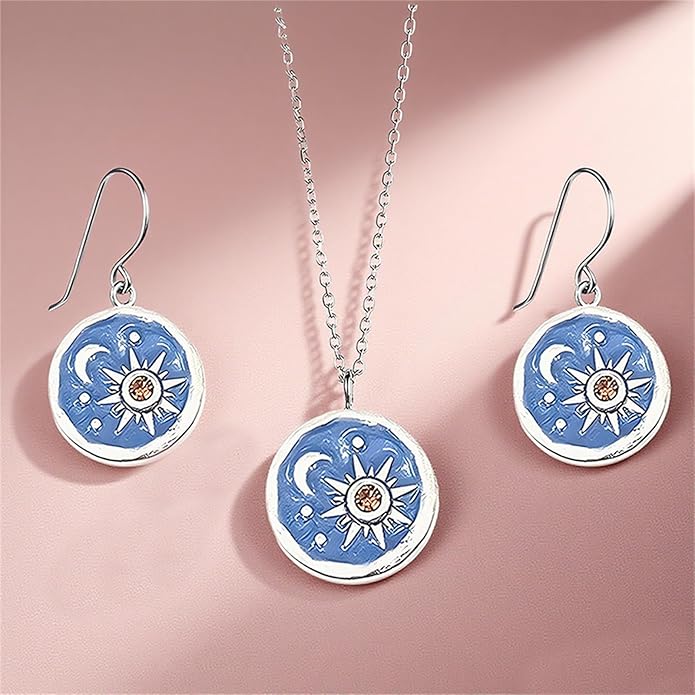 MALOYANVE Vintage Sun and Moon Drop Dangle Earrings for Women Unique lightweight Handmade Retro Boho Antiqued Gold Silver Round Coin Earrings for Women Jewelry